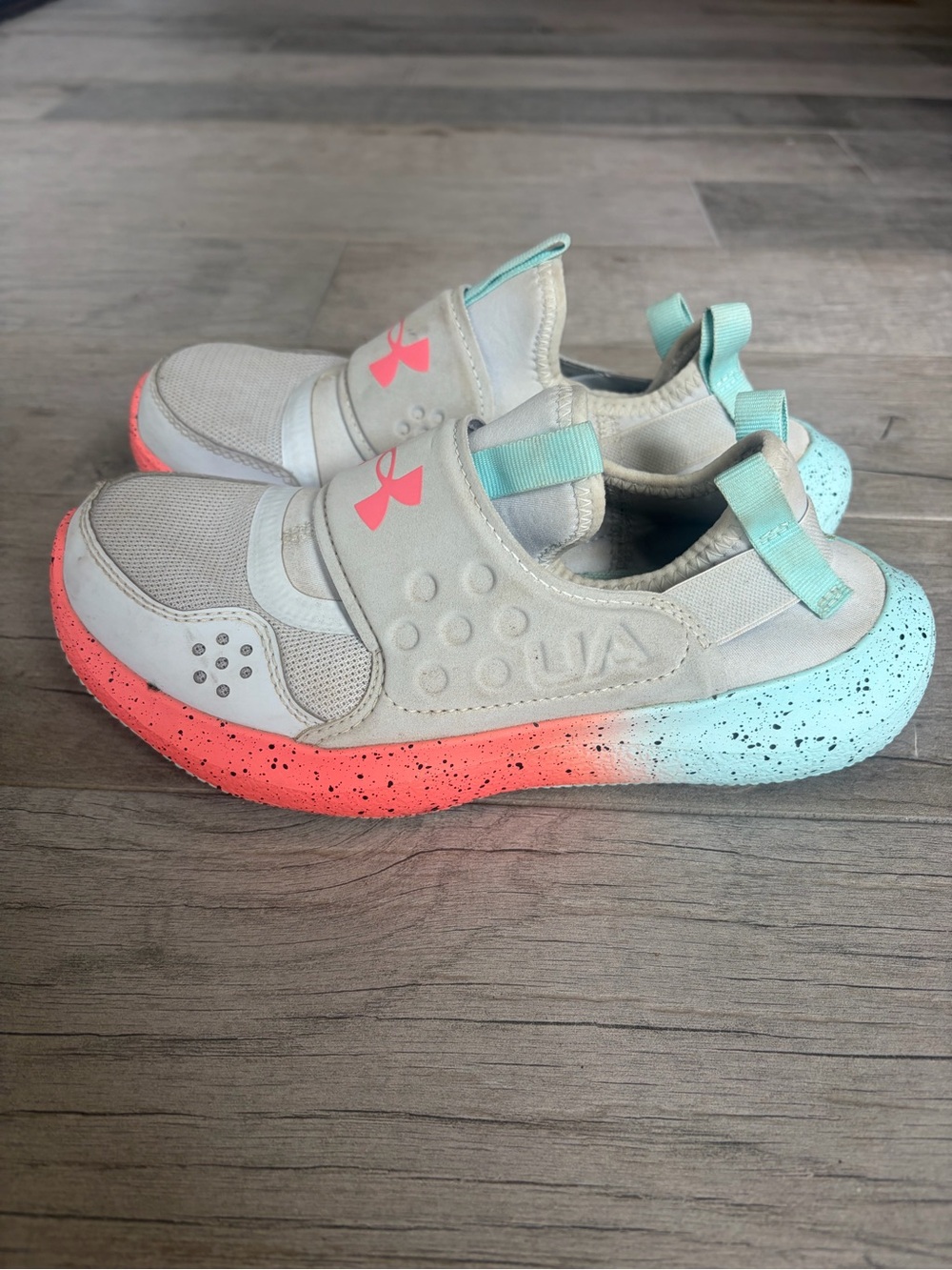 Under Armour Kids Slip-On Neoprene WateSneakers in White with Coral & Mint Sole